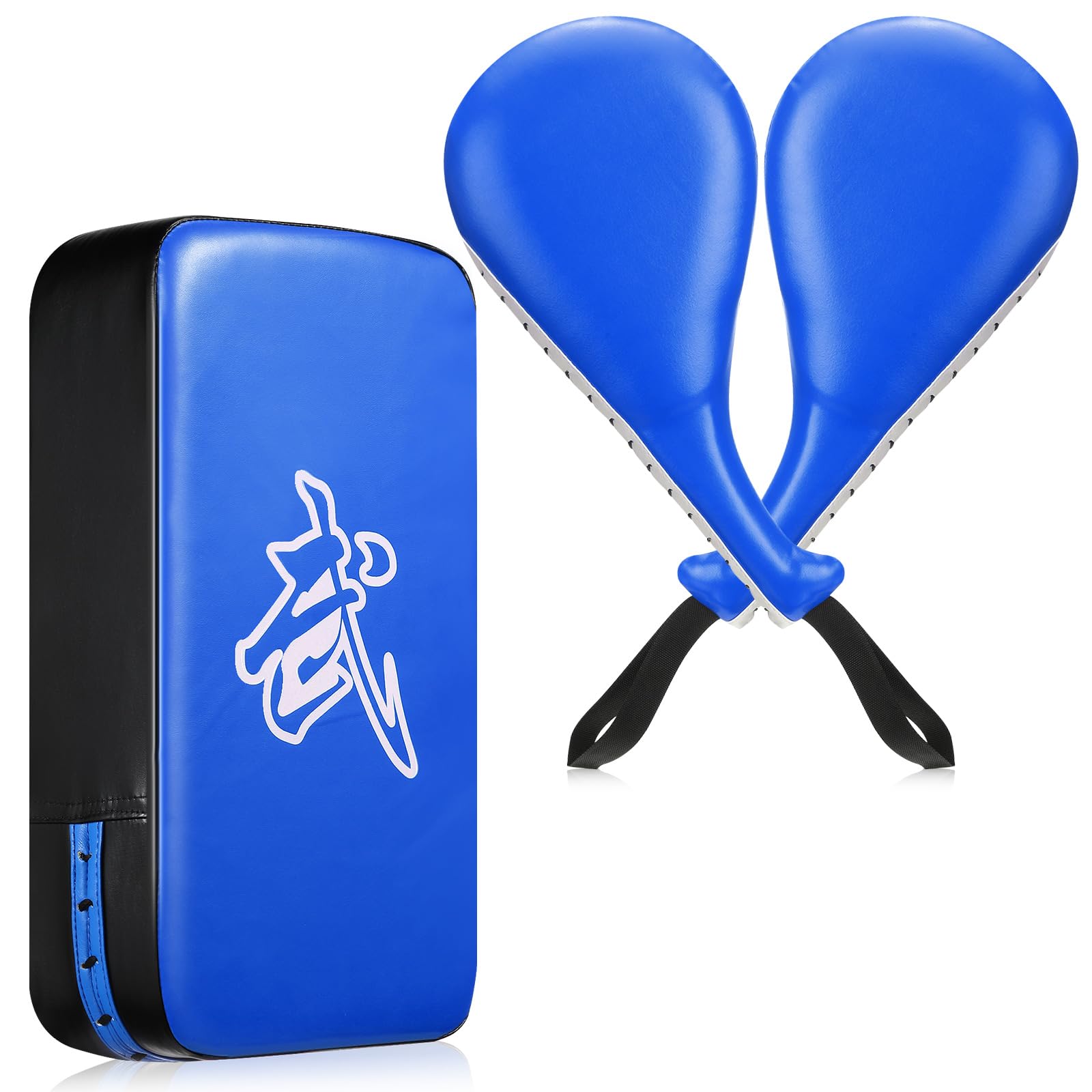 Photo 1 of Poen 3 Pcs Taekwondo Kick Pads Muay Thai MMA Karate Sparring Gear Martial Arts Kickboxing Training Pads Punching Striking Target Equipment PU Leather Paddles Strike Curved Kick Shield(Blue)