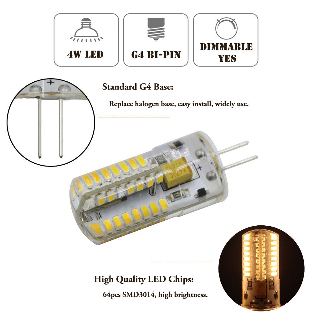 Dayker 4W G4 LED Bi Pin Bulb Dimmable Jc Type G4 Base Lightbulb AC/DC