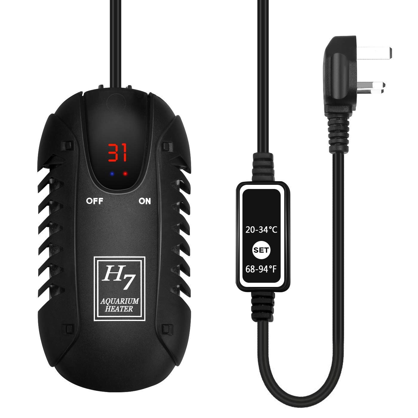 Yangers Fish Tank Submersible Aquarium Heater 100W, Mini Small Digital Temperature Display with in Line Controller Smart Auto Water Temperature Thermostat for 50 60L 100 Litre Tank UK Plug (50L-100L)