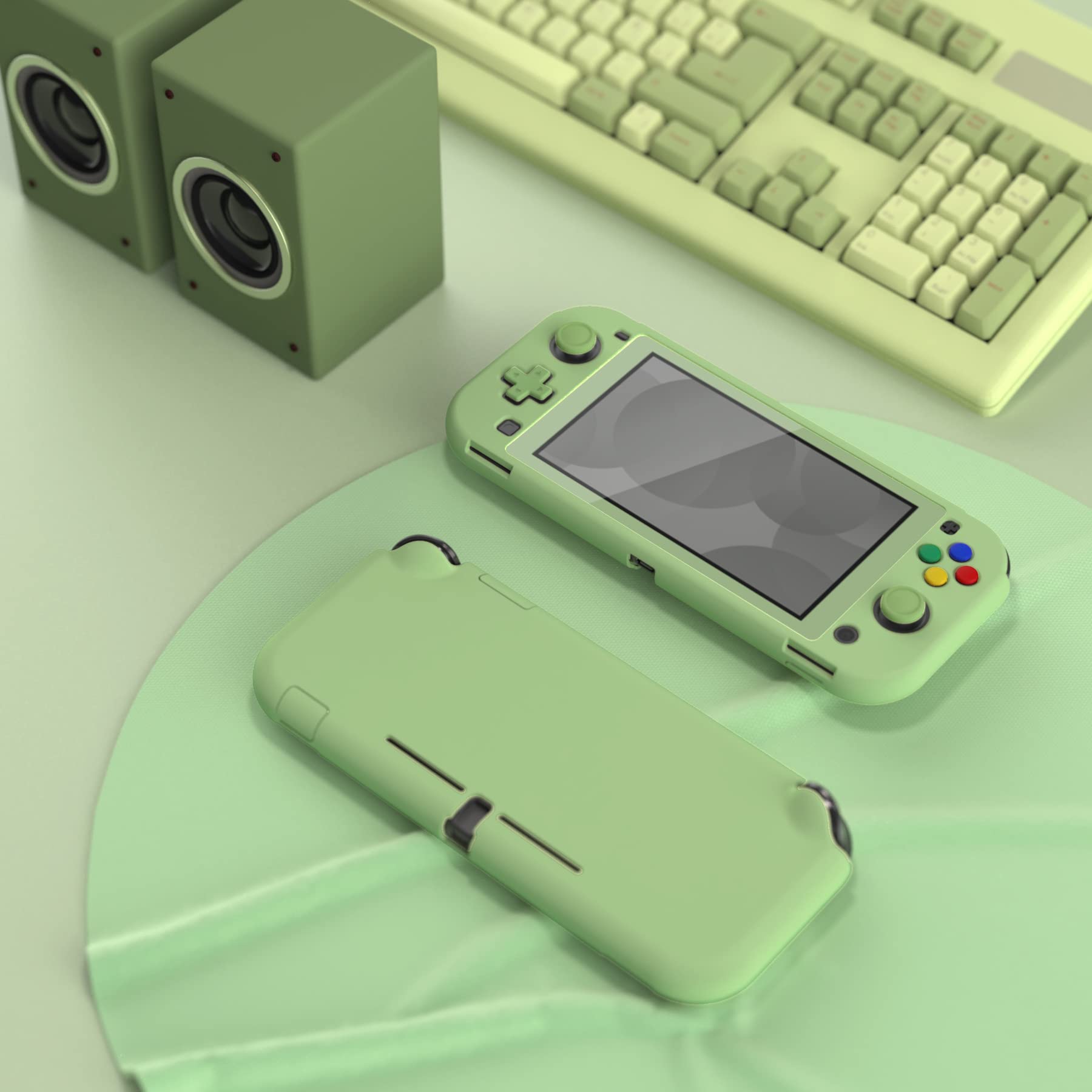 eXtremeRate PlayVital Matcha Green Protective Grip Case for Nintendo Switch Lite, Hard Cover Protector for Nintendo Switch Lite - Screen Protector & Thumb Grips & Buttons Caps Stickers Included
