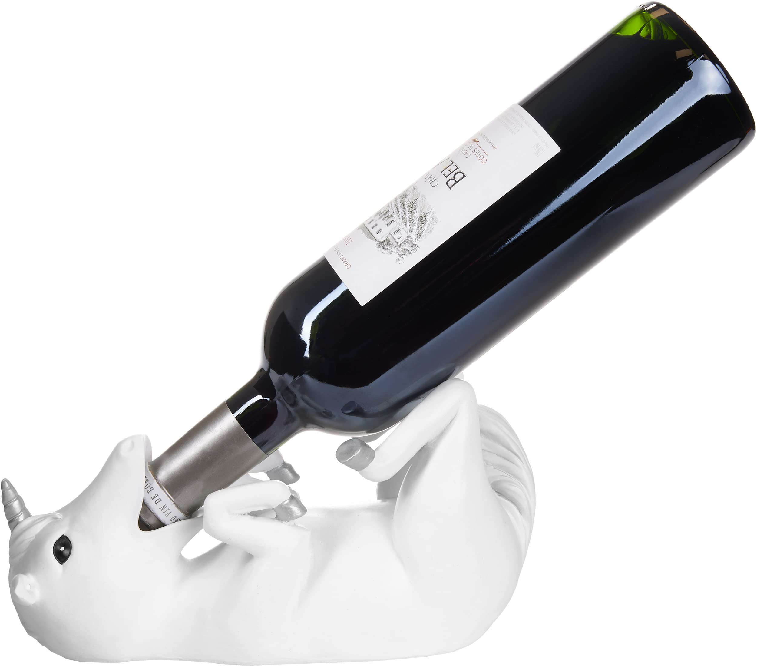 BRUBAKER Thirsty Unicorn - Bottle Holder Drunk Animals - Wine & Beer Bottle Stand - Hand Painted White - Funny Decoration - Gift for Women & Best Friend