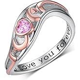 Peireara Mom Rings for Women 925 Sterling Silver I Love You Forever Mother Rings Mother's Day Jewelry Gifts for Women Mom