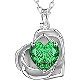 Aurora Tears Birthstone Rose Heart Pendant Necklace - 925 Sterling Silver Rose Cut Cubic Zirconia Love Necklace Anniversary Birthday Jewelry Gift for Women Wife Mom Daughter