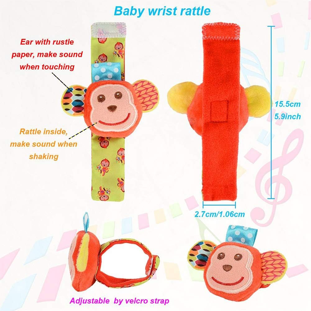 SSK Soft Baby Wrist Rattle Foot Finder Socks Set,Cotton and Plush Stuffed Infant Toys,Birthday Holiday Birth Present for Newborn Boy Girl 0/3/4/6/7/8/9/12/18 Months Kids Toddler,4 Cute Animals: Toys & Games