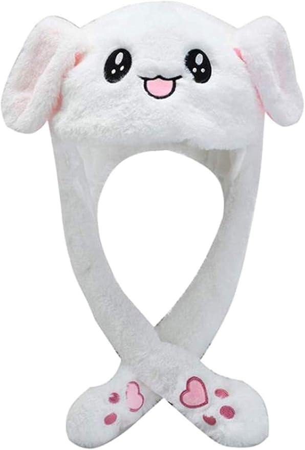 Moving Ear Rabbit Hat, Plush Bunny Ears Headband Halloween Animal Easter Cosplay Rabbit (White