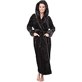 Alexander Del Rossa Faux Fur Robe, Thick Plush Robes for Women with Hood, Long Hooded Robes for
