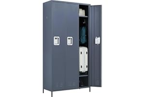 JAORD Metal Storage Cabinet with 3 Doors,Metal Locker for Employees,71" Steel Storage Cabinet for Home Office School（Dark Grey）