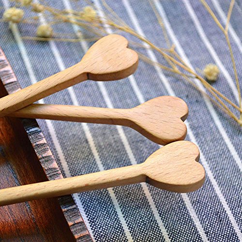 Unmengii Lovely Carving Coffee Stirring Creative Heart Accessories Handcraft Tools Wooden Spoon Long Handle Honey Dipper Spoon