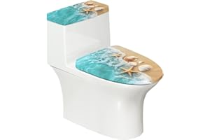 ASQVTIFE Starfish Toilet Lid & Tank Covers Shell Toilet Seat Covers for Bathroom Dust Cover Set 2 Piece Polyester Fabric Bathroom Covers Elastic Bottom Soft Universal for Most Toilet Bowl Lids