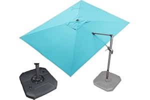 PURPLE LEAF 9' X 11.5' Patio Umbrella with Base Outdoor Cantilever Rectangle Umbrella Offset Umbrella with 360-degree Rotation for Garden Deck Pool Patio, Turquoise Blue