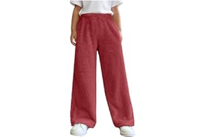 Girls Fuzzy Fleece Pants Elastic Waist Wide Leg Baggy Sweatpants Kids Winter Warm Sleep Trousers for 4-15 Years