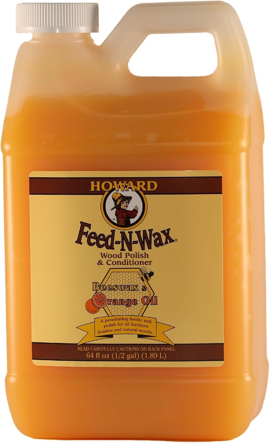 Howard Feed N Wax Wood Polish Conditioner Cleaner FW0064 Orange Oil, Beeswax for Mahogany, Oak, Teak and Wooden Furniture 1892ml (64oz)