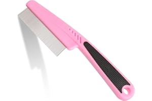 JEGTEW Flea and Lice Comb for Dogs and Cats - Promotes Hair Growth, Removes Loose Hair, Knots, and Flakes - Rubber Handle Brush for Pet Grooming (Pink)