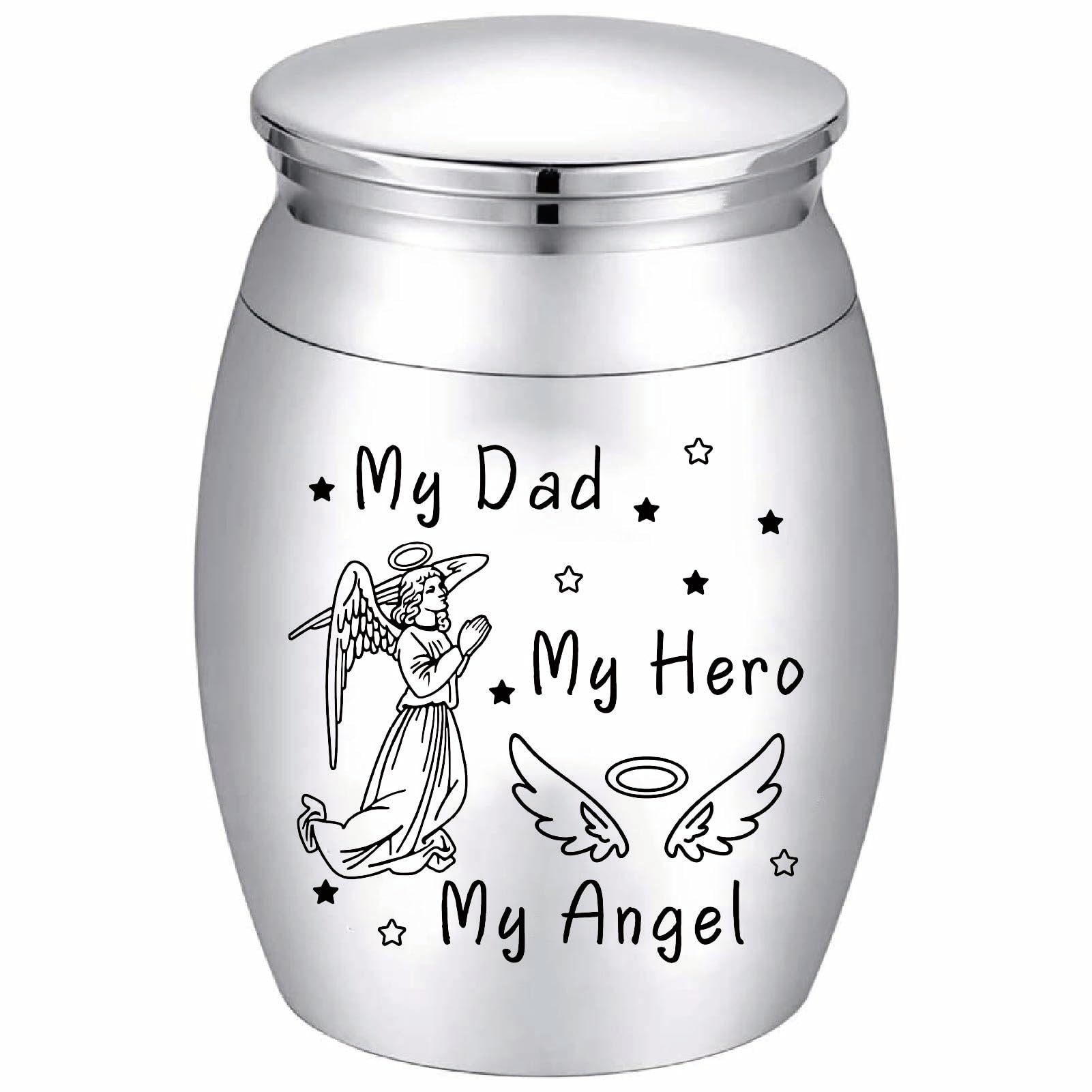 CREATCABIN Angle Ashes Urn Keepsake Butterflies Cremation Urn Mini Urns Stainless Steel Memorial Ashes Holder Container Jar for Human Ashes Dad Pets Remains 1.18x1.57 Inch-My Dad My Hero My Angle