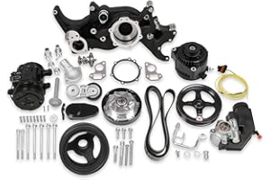 SOUTHWEST SPEED NEW HOLLEY BLACK MID-MOUNT COMPLETE ACCESSORY SYSTEM WITH SD7 A/C COMPRESSOR,ALTERNATOR,POWER STEERING PUMP,TENSIONER,BELT,CRANK DAMPER & PULLEYS,COMPATIBLE WITH GM LS ENGINES