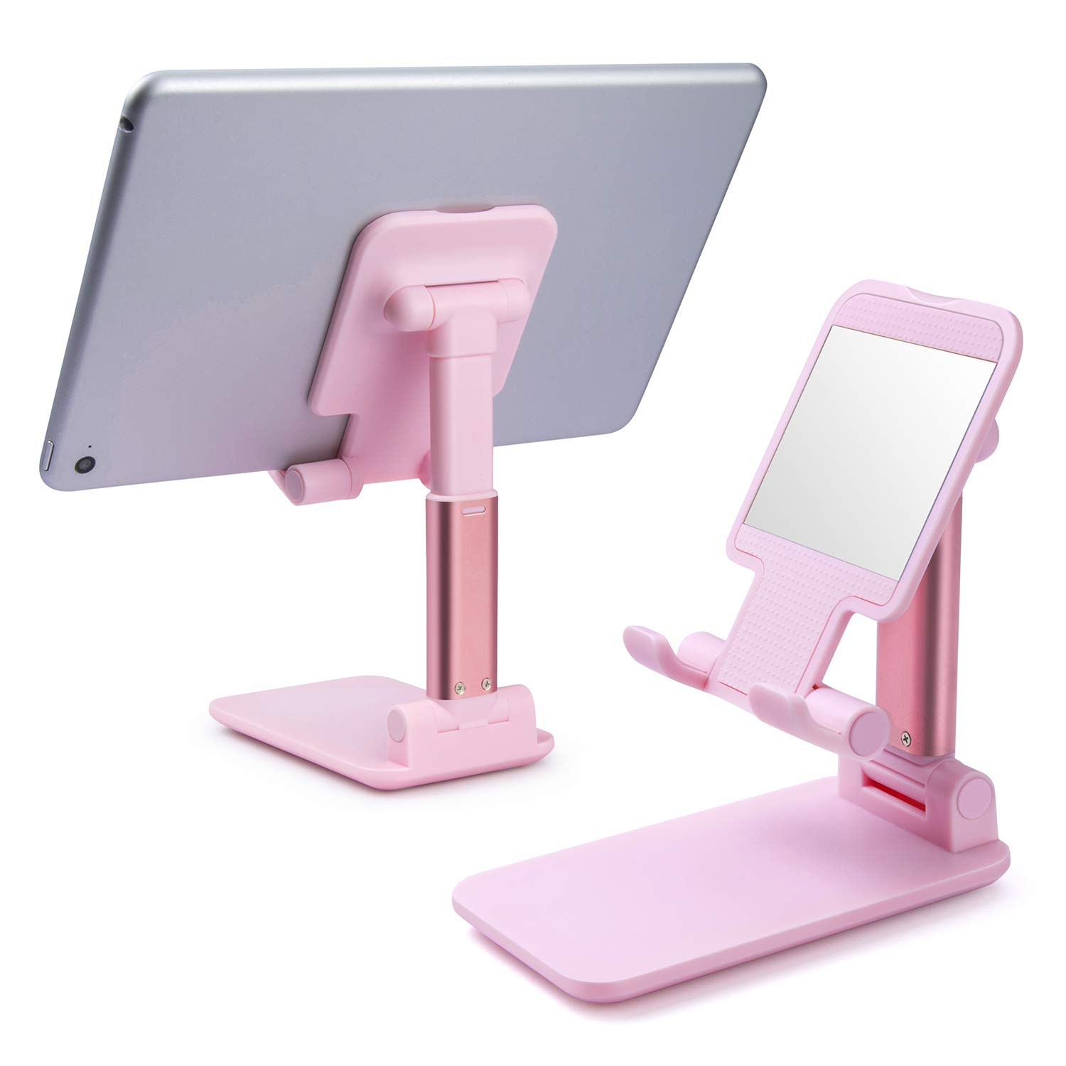 Qiwode Cell Phone Stand Mount, Fully Foldable Phone Tablets Holder, Adjustable Desktop Phone Cradle Dock Compatible with Phone 11 Pro Xs Xs Max Xr X 8, Pad Mini (Pink)