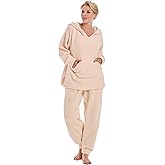 Istylish Womens Fleece Pajamas Sets 2 Piece Sherpa Pajama Long Sleeve Softies Loungewear Set Fuzzy Flannel For Women Hooded