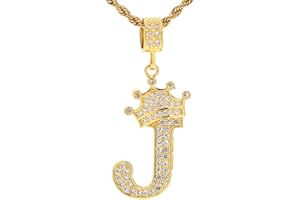 UALGL A-Z Letters Necklace Crown Necklace for Men Women 18K Gold Plated Letters Pendants with 23'' Chain Hip Hop Alphabet Name Jewelry Mom Gifts