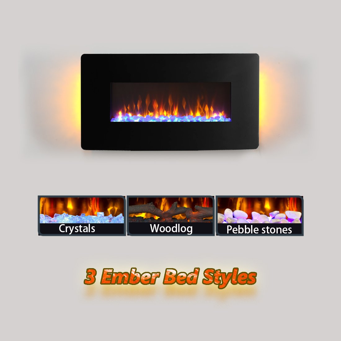 Innoflame E35c Wall Hanging Electric Fireplace Heater with Remote