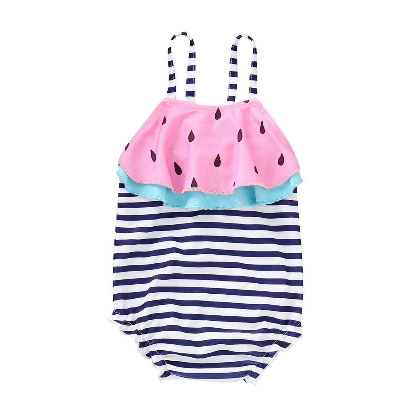 Baby Girls Ruffle Bathing Suit Toddler Girls Striped Halter Swimsuit Bikini Beach One Piece