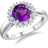 CAIDIKA 925 Sterling Silver Halo Engagement Rings for Women Moissanite &Created Amethyst/Aquamarine/Emerald/Ruby/Sapphire Cocktail Wedding Birthday Jewelry