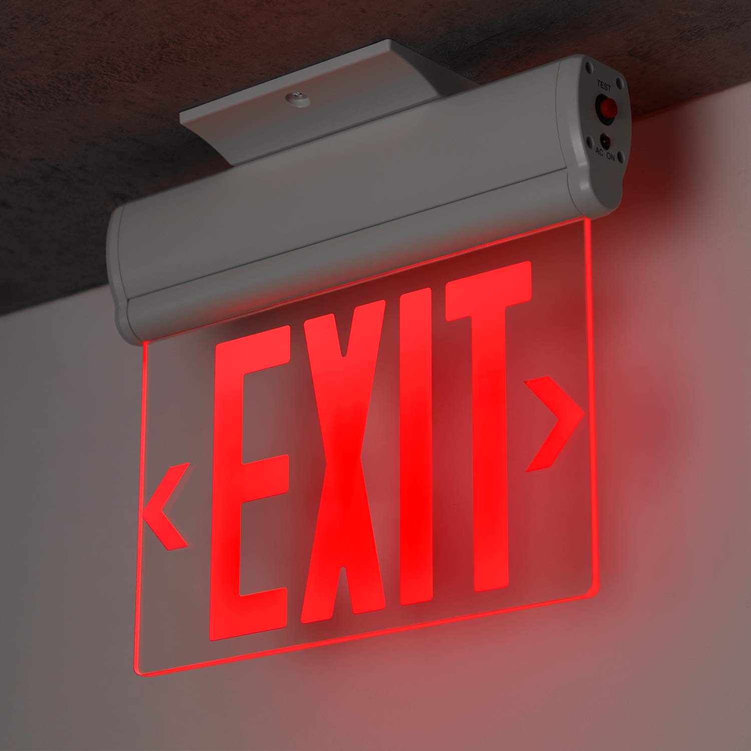 LEONLITE Red Emergency Exit Sign, UL 924, LED Edge Lit Exit Sign, Hardwired Exit Lights with Battery Backup, Double Sided, Rotating Acrylic Clear Panel, Top/Side/Wall Mount, AC 120/277V, Pack of 2