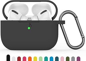 AirPods Pro Case, Dowsabel Silicone Skin Cover Shock-Absorbing Protective Case with Keychain Compatible with Apple Airpods Pro Charging Case [Front LED Visible] (Black)
