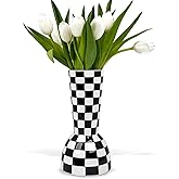 Black and White Checkered Vase, Aesthetic Modern Ins Cool Flower Vases for Home Decor, Entryway Table, Centerpieces Decoration, Kitchen, Living/Dining Room, Bedroom, Bathroom, Coffee Tables (Ceramic)