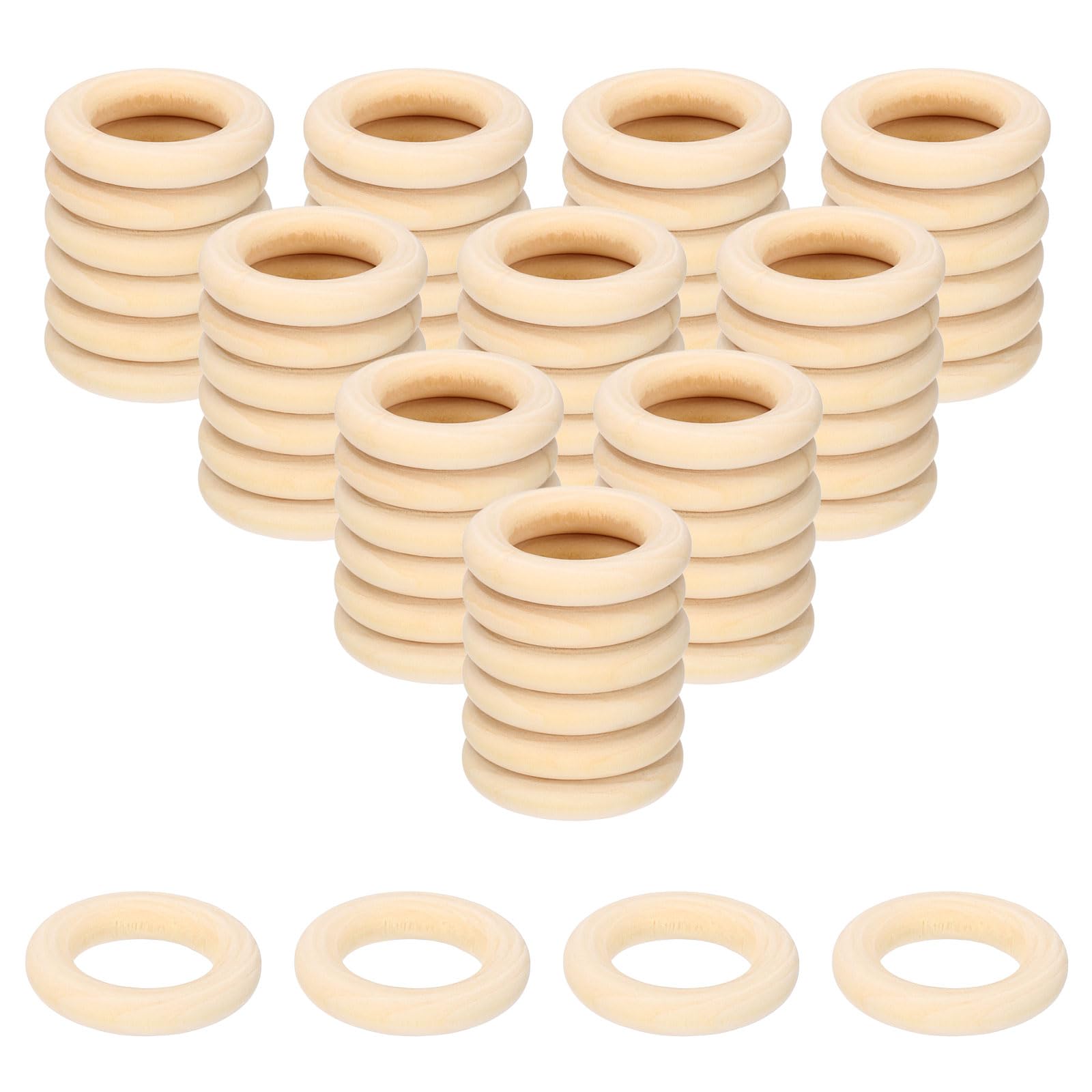 PATIKIL Wooden Rings for Crafting, 64 Pcs Smooth Macrame Wood Rings for Macrame Jewelry Making DIY Crafts, 1.18" OD 0.24" Thickness
