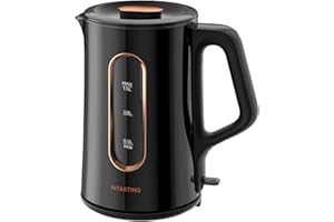 INTASTING Electric Kettle, Hot Water Bolier, High Capacity 1.5L 1200W Fast Heating Double Wall Glass Liner Stainless Steel BPA-Free Auto Shut Off Boil Dry Proof Kettle, Black