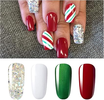 Noel Collection Vishine Lot De 4 Vernis A Ongles Gel Semi Permanent Rouge Vert Paillettes Argent Blanc Soak Off Uv Led Vernis Gel Nail Art 03 Amazon Fr Beaute Et Parfum