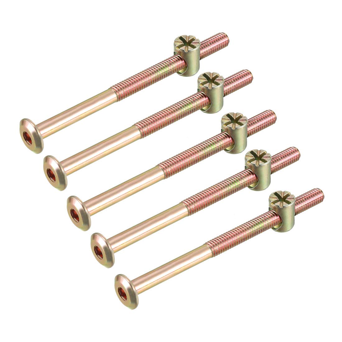 sourcing map M6x85mm Furniture Bolt Nut Set Hex Socket Screw 51.4mm Thread Length with Barrel Nuts for Beds Headboards Chairs 5 Sets