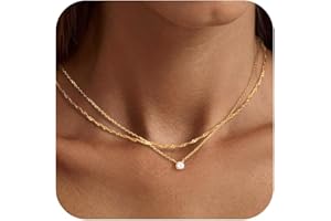 Tewiky Dainty 14k Gold Plated/Silver Cubic Zirconia Necklaces for Women, Simple CZ Jewelry Necklaces Trendy Gifts