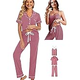 WJing Yi Jia Womens 3Pcs Soft Pajama Sets Sexy Camisole Lingerie XS-4XL Knit Pajamas Set Sleepwear Pjs Nightwear - Size: 4XL