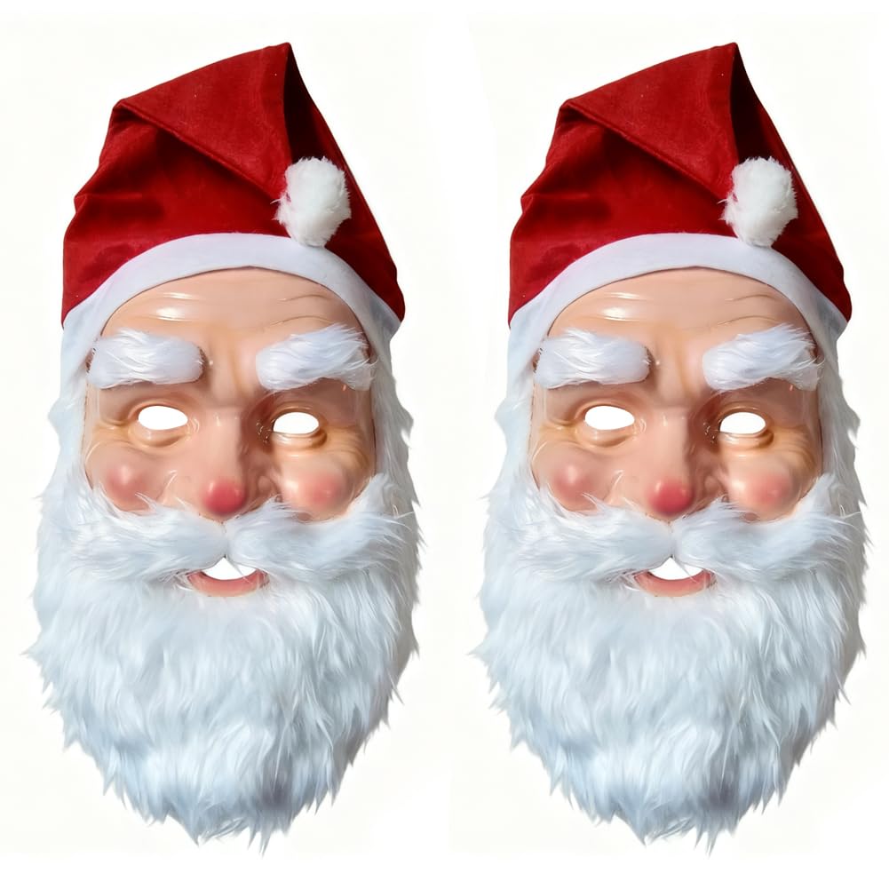 Vexthorion Santa Claus Mask, Santa Claus Cosplay Mask 2pcs with Red Hat, Festive Cosplay Costume Accessory for Christmas Party & Role Play