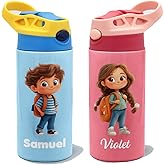 callie Personalized Insulated Kids Water Bottle with Cartoon Character, Custom 12 oz Leak Proof Lid Stainless Steel Cups with Straw, Gifts for Boys Girls