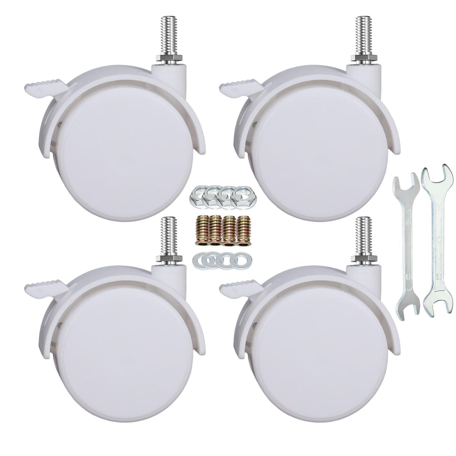 Photo 1 of 2" Stem Casters Replacement Casters Threaded Swivel Furniture Caster Wheels with Brakes 100Lbs (5/16-18-White)