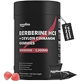 Berberine HCl Gummies Supplement 2000mg, High Potency Berberine with Ceylon Cinnamon, Chromium and Bitter Melon for Women & Men, Metabolism Support, AMPK, Sugar Free, Vegan, 120 Count, 60 Day Supply