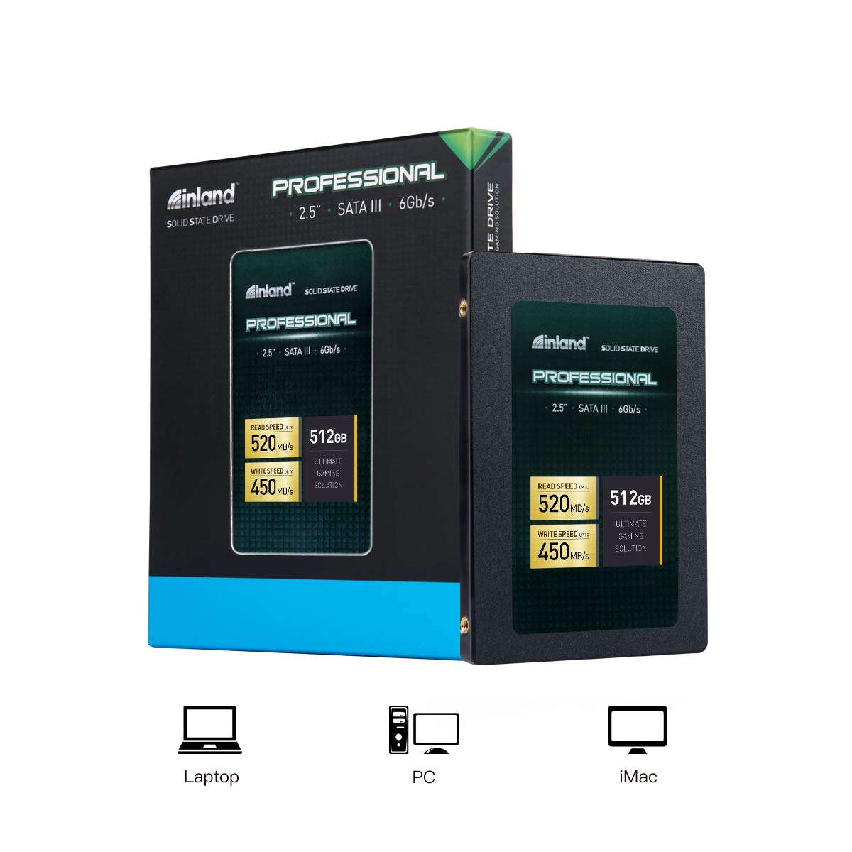 INLAND Professional 512GB SSD 3D TLC NAND SATA III 6Gb/s 2.5