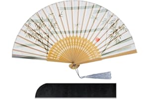Raveahem Folding Silk Bamboo Hand Fan for men/women Chinese/Japanese Craft Handheld Fan for Gift,Dance,Festival,Club,Freaky,Event,Party,Decoration (Bamboo)