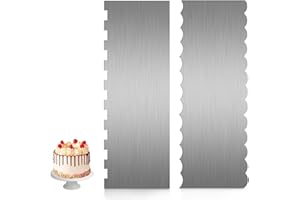2 Pcs 9" Stainless Steel Cake Scraper - Double-Sided Icing Smoother with Decorative Edges for Buttercream, Fondant, Cake Deco