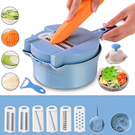 Amazon サラダカッター キッチンスライサー 野菜カッターボウル 切れ味抜群 一台多役 調理時間を短縮 千切り 卵白セパレータ 薄切り 花型切り 水切りできる ファイン 清潔易い 多用途 キッチン道具 ピーラー スライサー カッター オンライン通販