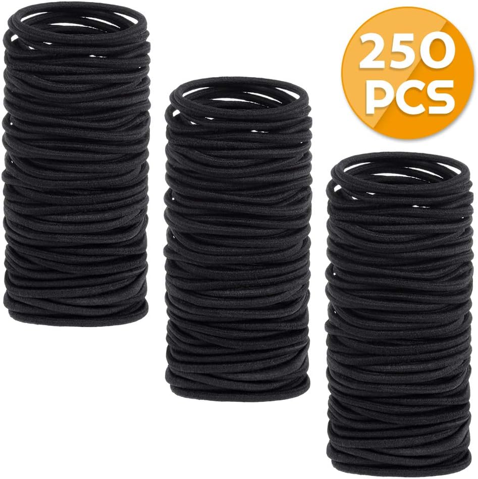 Anezus 250 Pcs 3mm Black Elastics Small Hair Ties Hair Bands Accessories for Girls, 250 count (Pack of 1)