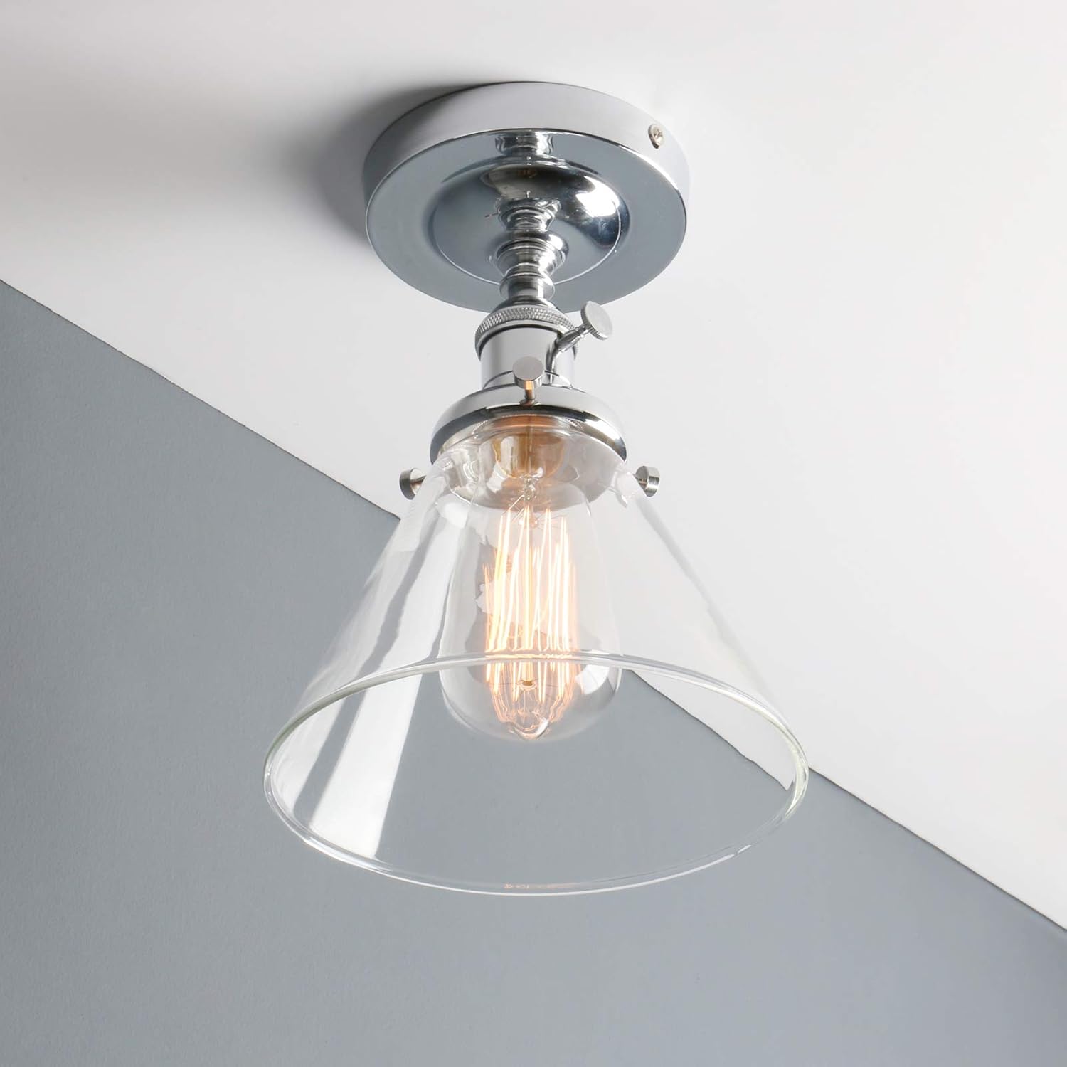 Phansthy Industrial Ceiling Light Fixtures with Switch, Funnel Clear Glass Hallway Lighting Close to Ceiling E27 Base - Image 4