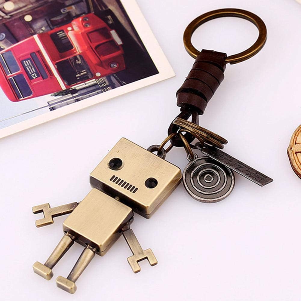 Hztyyier Robot KeyRing Vintage Robot Pendant Keychain Leather Braided Rope Keyring Charm Ornament Key Decoration - Image 3