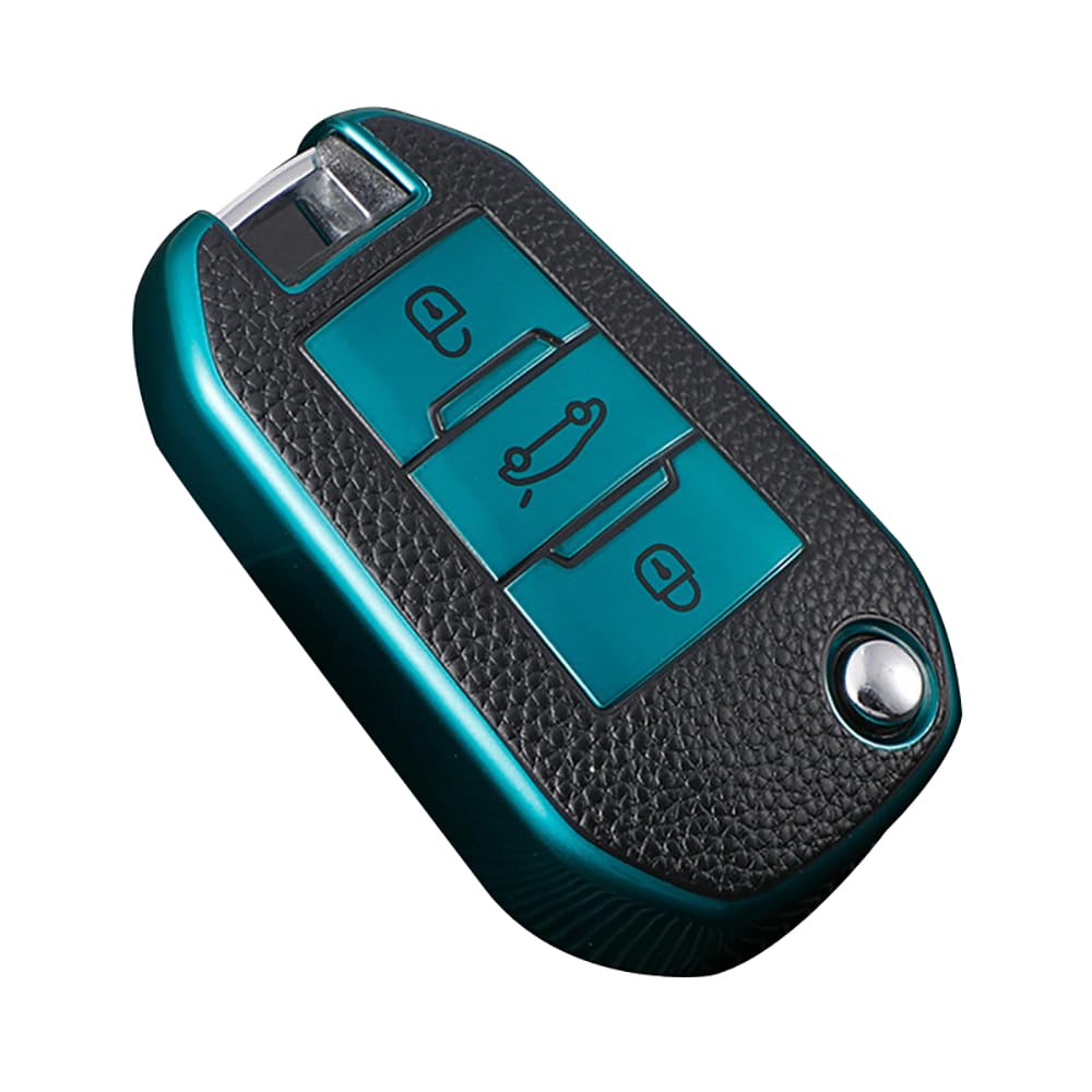 KUNIO Flip Key Fob Case fit for Peugeot 5008, 308, Citroen C3, C4, Opel Crossland X, Zafira Corsa - TPU Key Cover - 3 Buttons - Green