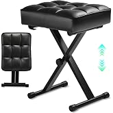 Takira Keyboard Bench Adjustable Piano Stool with Thick Soft Cushion, Black | 4-Inch thick foam, 3 height settings 16.5-20.5", X-frame foldable, supports 200 lbs, non-slip feet, for home, studio, stage