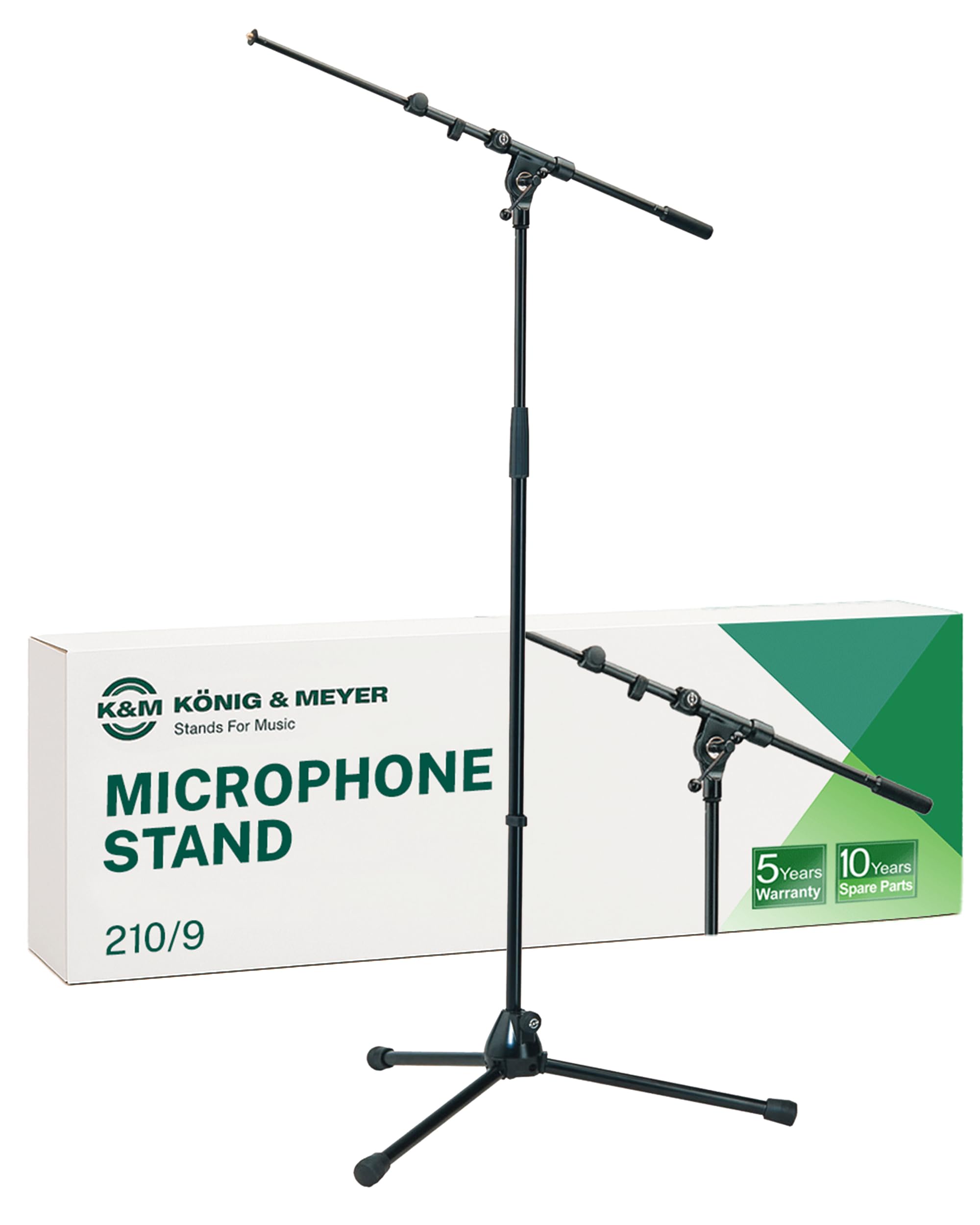 K&M König & Meyer 21090.500.55 Tripod Microphone Stand | Adjustable Telescoping 2-Piece Boom Arm | Professional Grade | Heavy Duty with Folding Leg Base | German Made Black