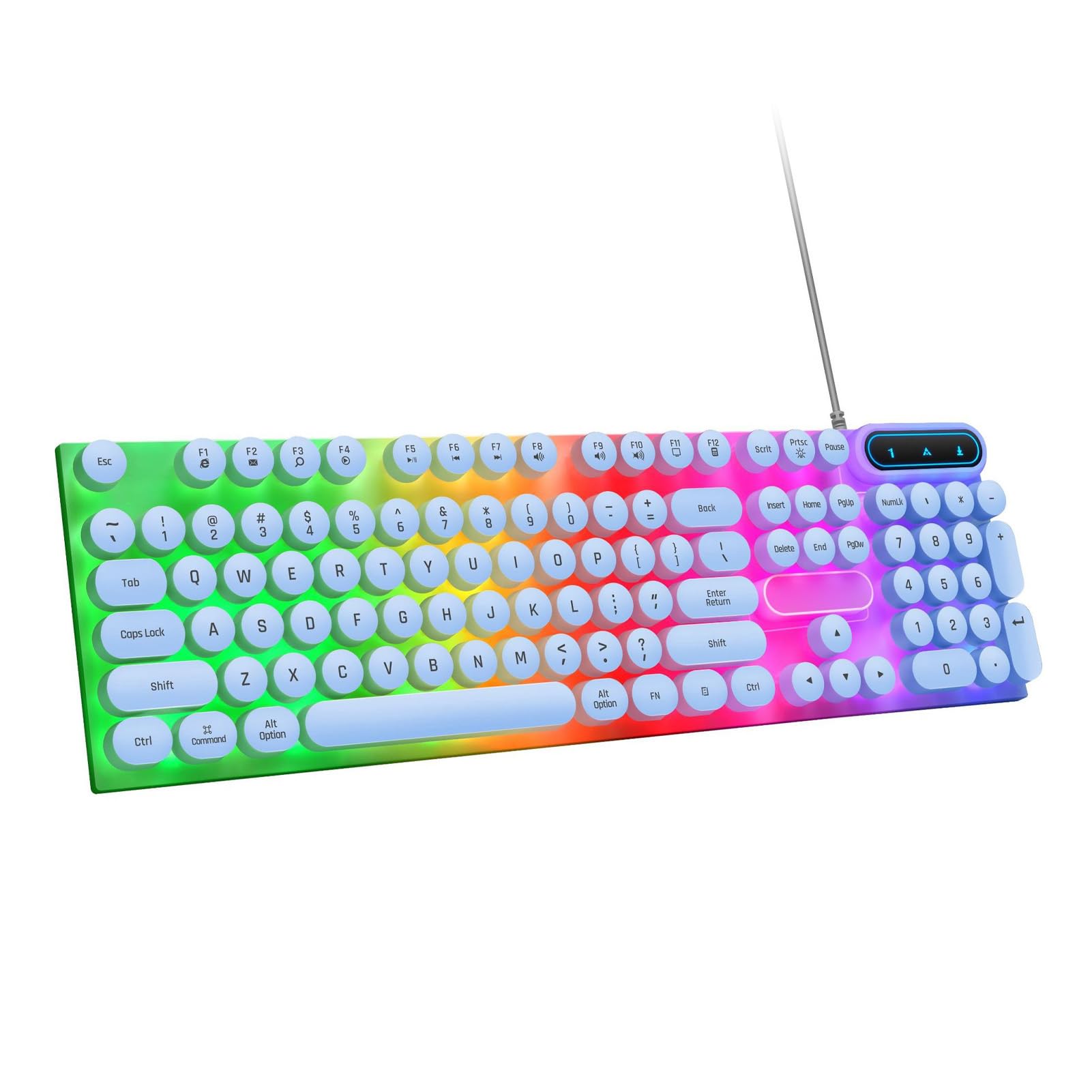 Gaming Keyboard, USB Wired Keyboard, Rainbow LED Backlit, 104 Keys Round Caps, Waterproof, for Win/Linux/Android/OS X Desktop Laptop, for AIO Computer (Punk Black)