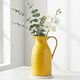 hjn Farmhouse Pitcher Vase for Flowers- Decrative Pitchers White Ceramic Pitcher Yellow Vase for Your Kitchen/Home Decor/Office/Living Room/Bookshelf/Mantel/-Yellow
